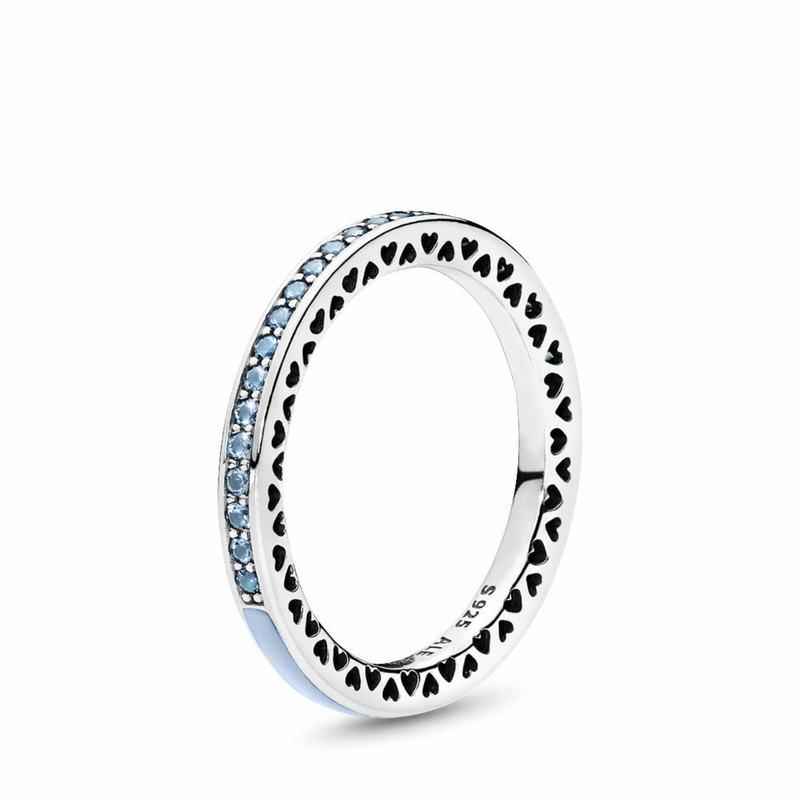 Pandora Radiant Hearts Stackable Ring Ireland - Sterling Silver/Enamel/Blue/Synthetic Spinel - 59287